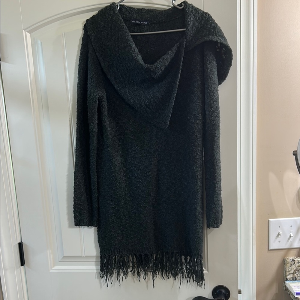Saks Fifth Avenue Gray Cowl Neck Sweater with Fringe
